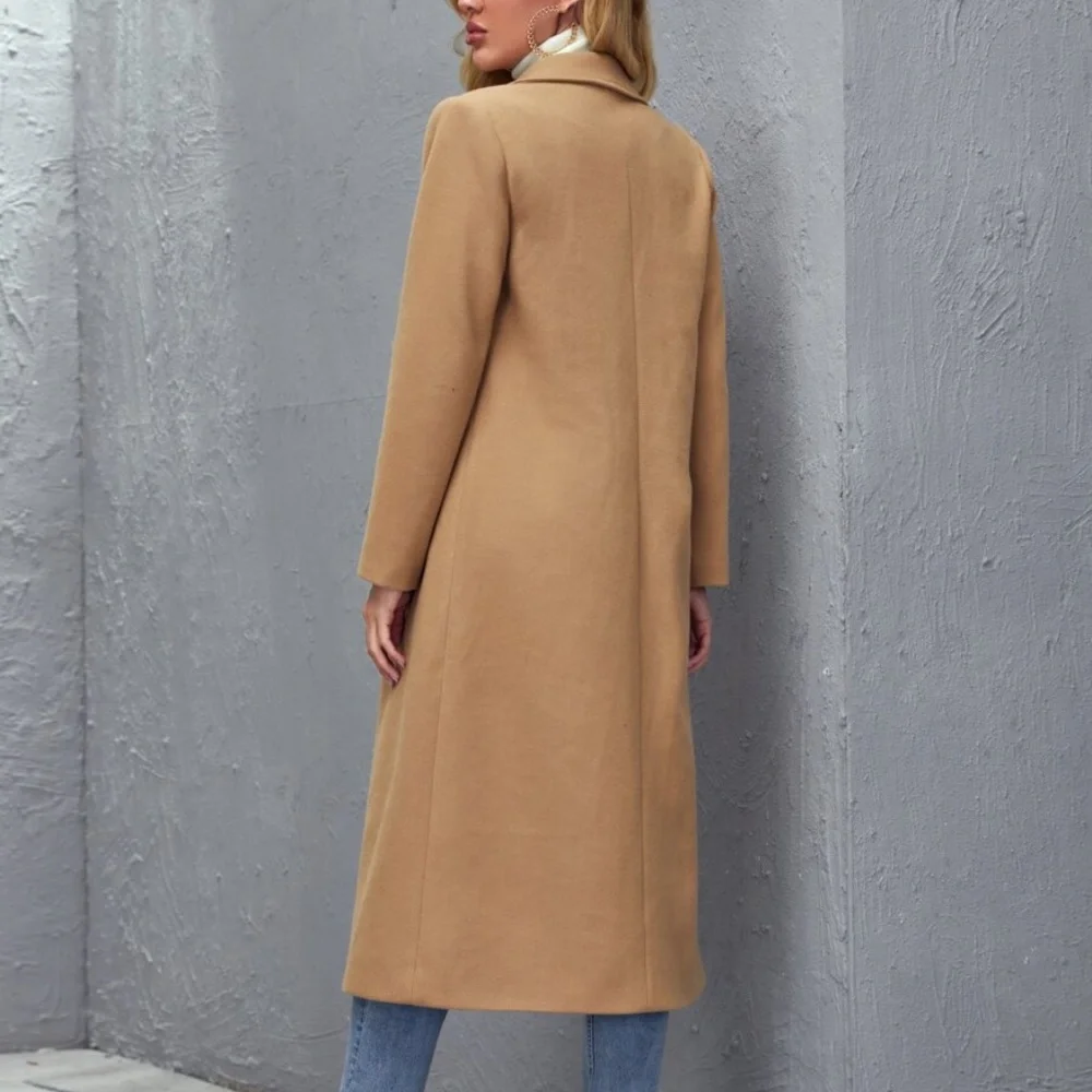 Camel khaki wide collar coat jacket trench coat - Picture 3 of 7